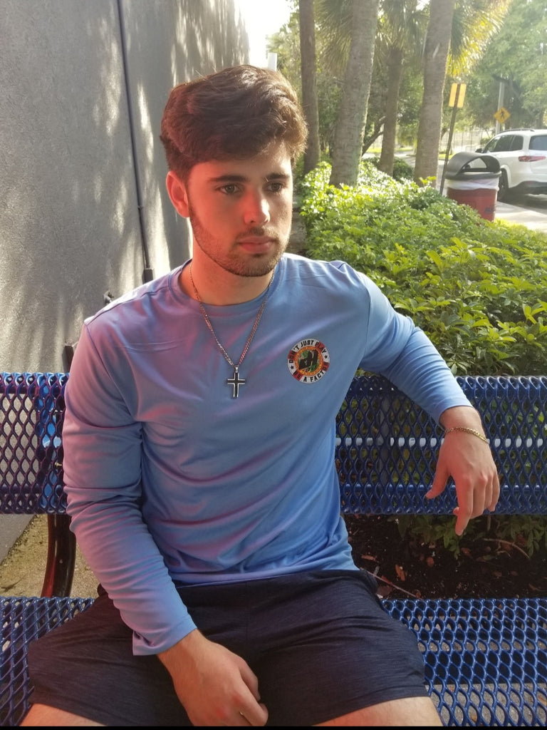 BLUE PERFORMANCE SHIRT/ DON'T JUST PLAY BE A FACTOR FLORIDA FLAG