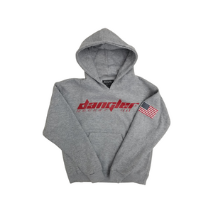 HEATHER GREY-RED LOGO US FLAG LEFT ARM