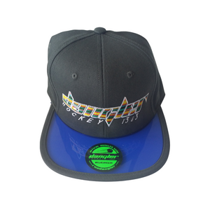 GREY/BLUE SEE THROUGH VISOR WHITE OUTLINE MULTI COLOR LOGO