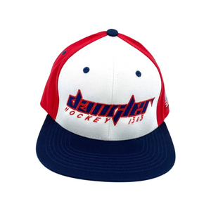 RED & WHITE HAT-NAVY BILL-RED OUTLINE BLUE LOGO